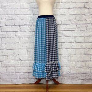 Anthropologie Eva Franco Patchwork Gingham Tiered Maxi Skirt